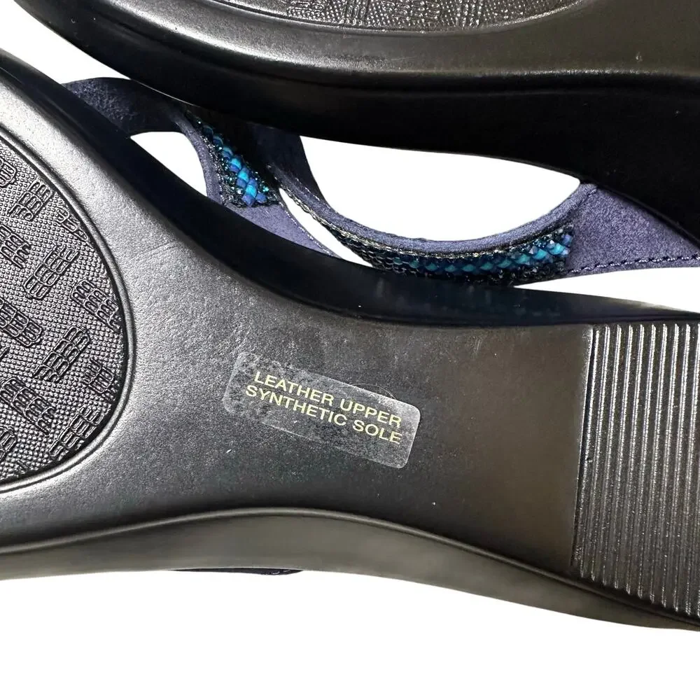 Italian Shoemakers Blue Leather and Rhinestone Wedge Sandals - Picture 6 of 6